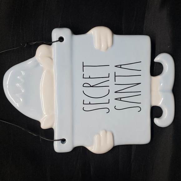 Rae Dunn NWOT Ceramic Powder Blue and White Secret Santa Plaque - Picture 1 of 5